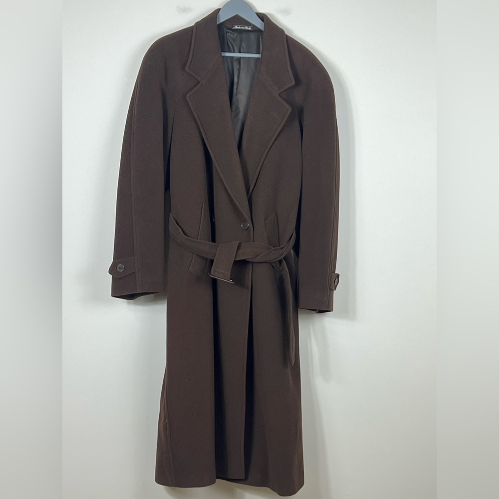 Vintage Women's 100% Wool Long Italian Coat Topcoat Brown Size Large